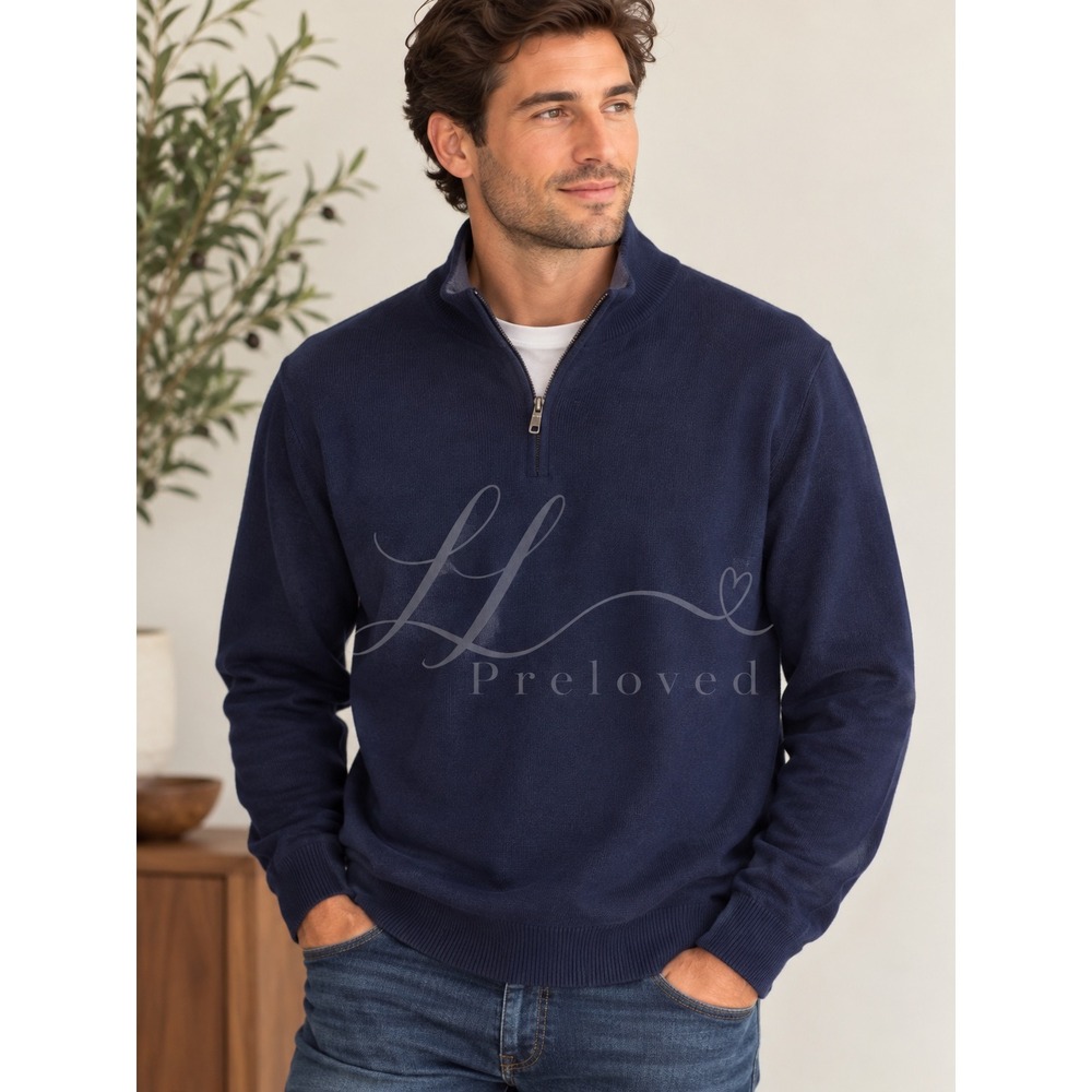 Orvis Quarter Zip Sweater Mens M Blue Cotton Silk Cashmere Pullover Preppy Lux